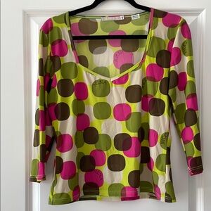 Nina Ricci Size 46 Patterned Logo 3/4 Length Sleeve Top